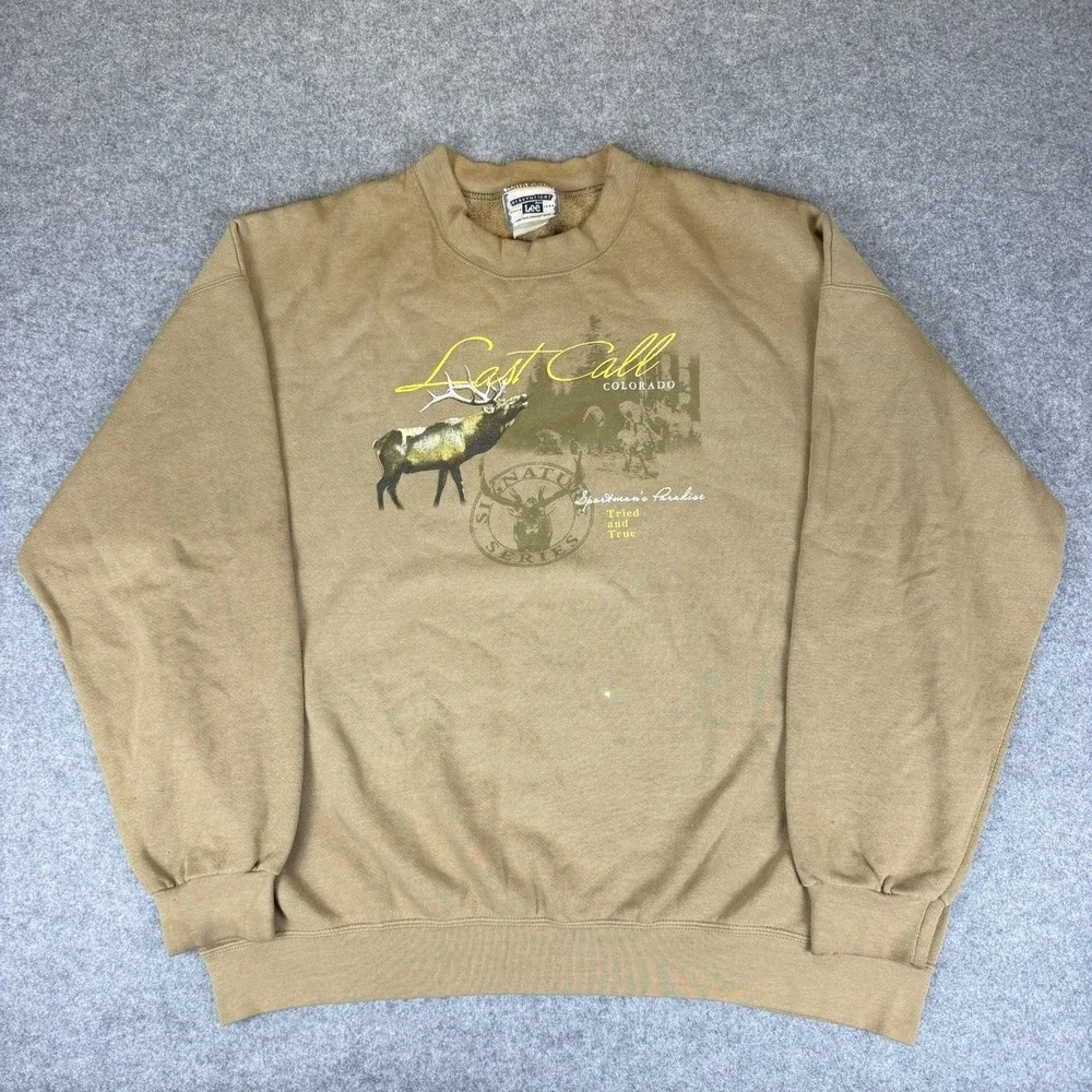 Vintage Lee Heavyweight Sweatshirt Last Call Colorado Elk Tan Gorpcore Crewneck